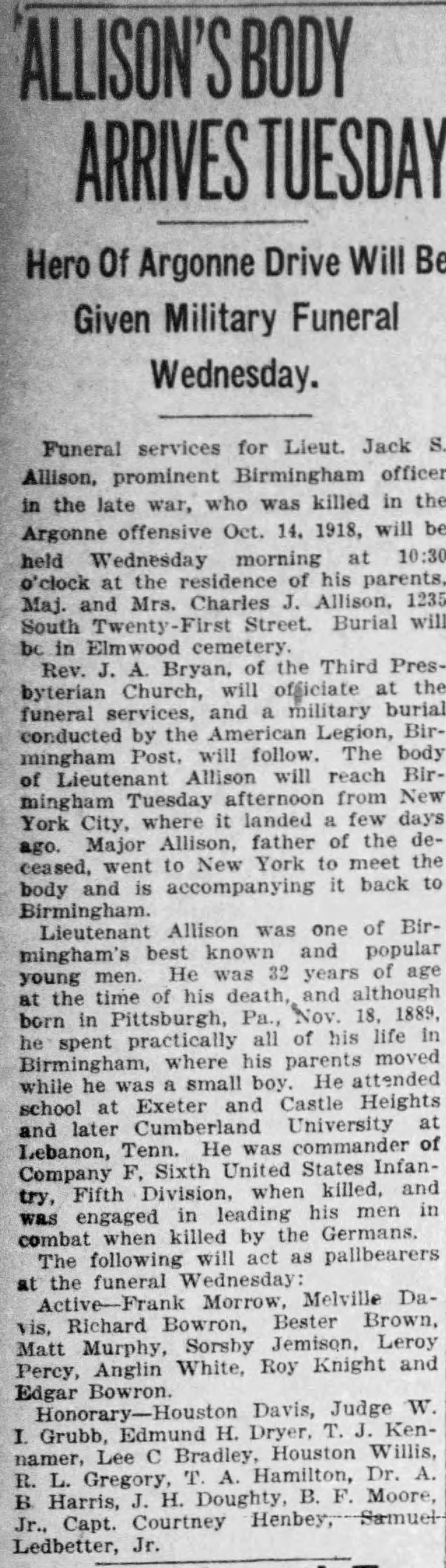 Lietenant Jack Allison obituary